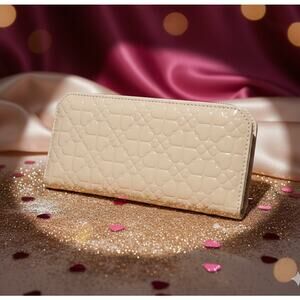 Folli Follie Leather Wallet Card Holder Embossed Heart Snap Limited Ed Cream